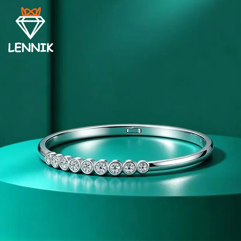 D Color VVS1 2.5CT Moissanite Bangle for Women, Solid 925 Sterling Silver GRA Certified Luxury Bridal Wedding Jewelry