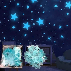 100pcs Glow in The Dark 3D Stars Wall Stickers Fluorescent Adhesive Luminous Stickers Kids Baby Room Bedroom Ceiling Home Decor
