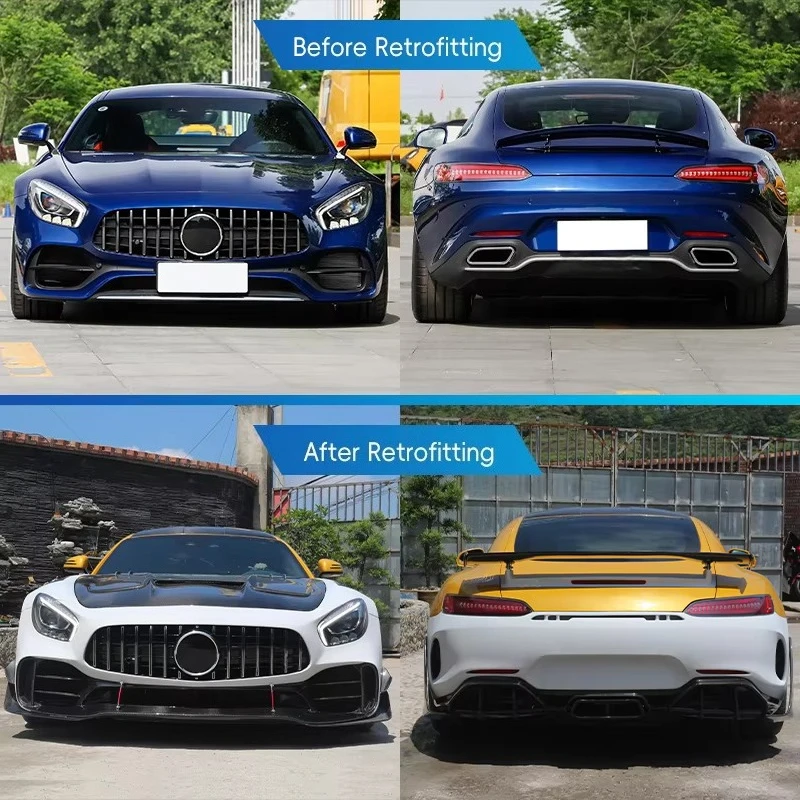 Car Modification Upgrade GTR PRO Half Carbon Fiber Body Kit Front Rear Bumper Side Skirt Fender for Benz 2015-2023 GT