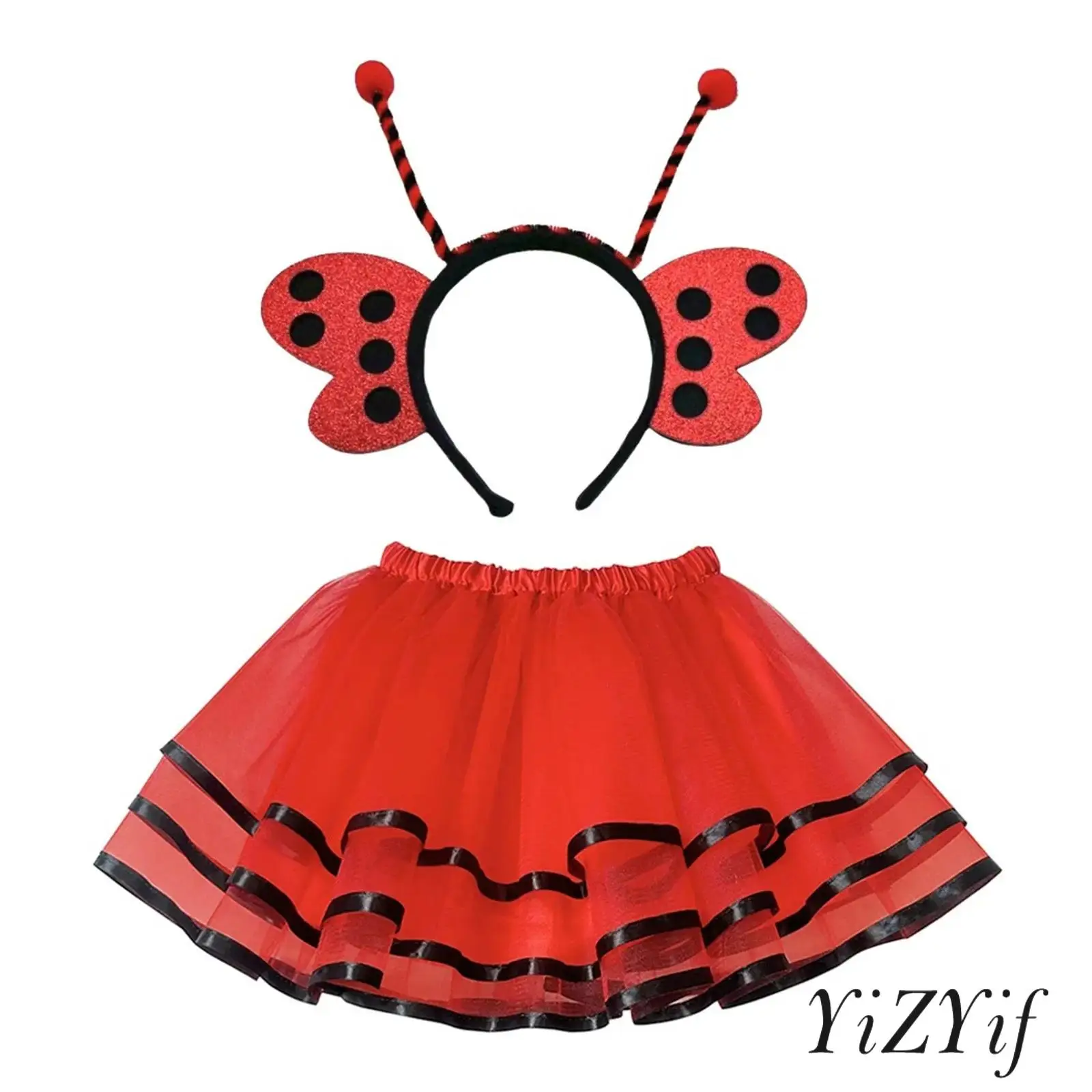 

Kids Girls Halloween Cosplay Animal Bee Costume Fancy Dress Party Carnival Set Layered Tutu Skirt with Hair Hoop Headband