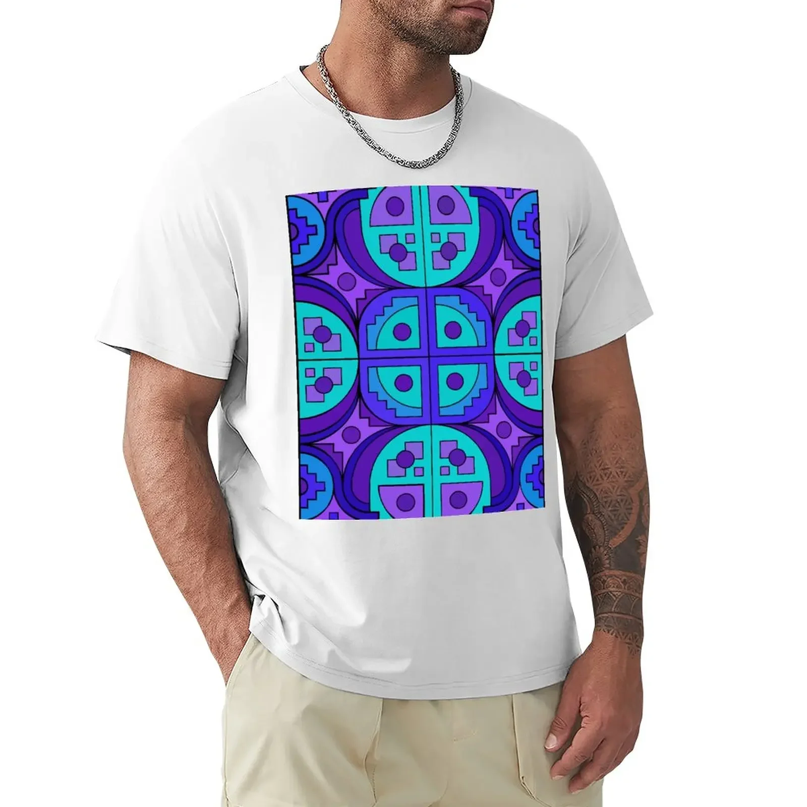 

Blue and Violet Gears Pseudo-Quilt T-Shirt customizeds oversizeds sublime mens t shirts plus size tops sweat mens clothing