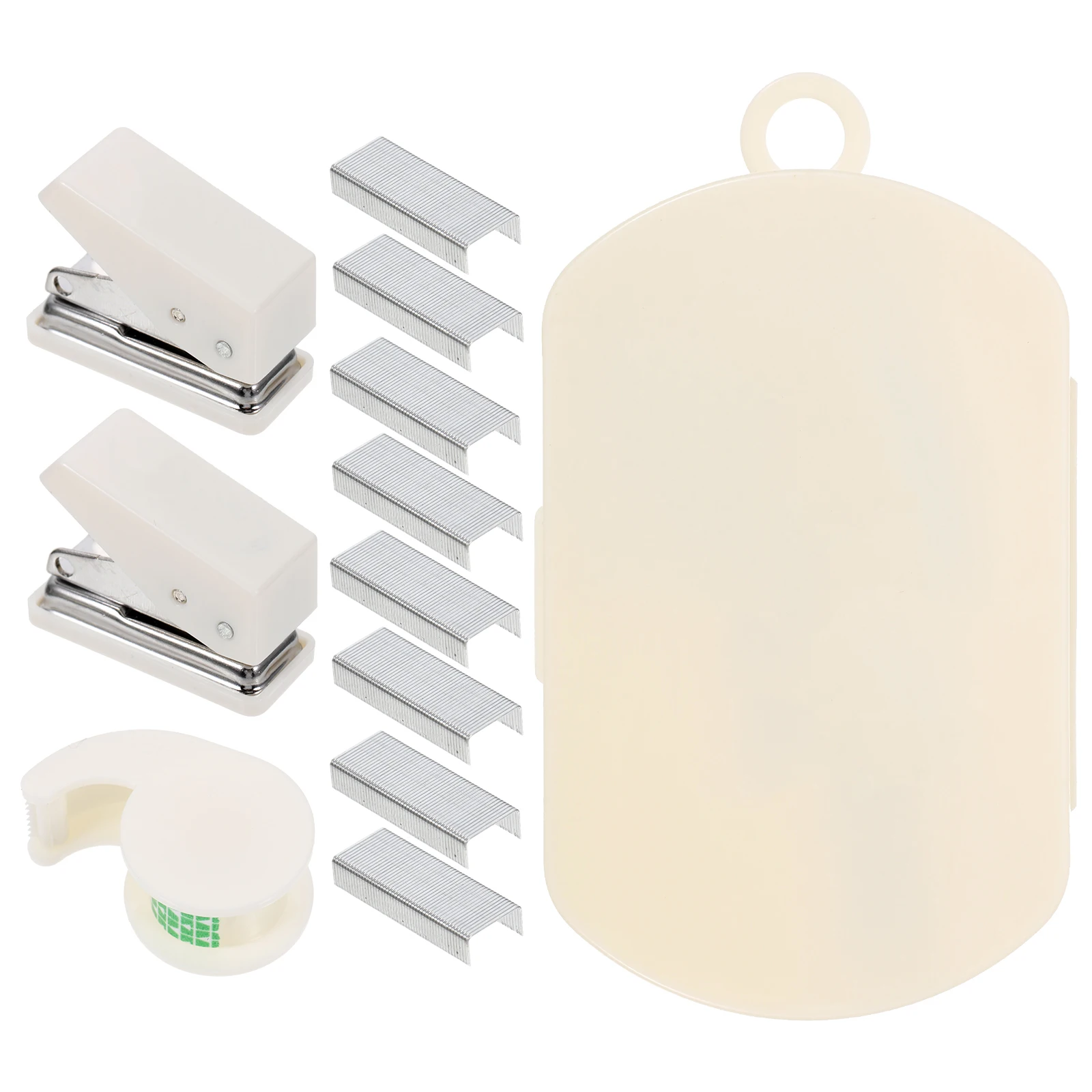 

1 set Multi-Functional Hand Tool Box White Stapler Tape Dispenser Mini Office Supply Kit Craft Tools Scrapbooking
