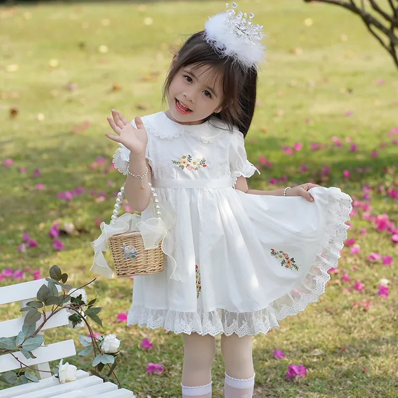 Lacs Embroidery Flower New Kids Dresses for Girls Baby Summer Dress Kids Girls Casual Soft Girl Clothes Design Vestidos Vestido