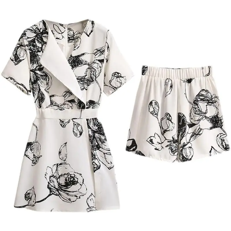 

Large Size Dresses Women Summer Trendy Sets Casual Fashion Short Sleeve Mini Skirt Dress and Shorts Slimming Two Piece Suit 2024