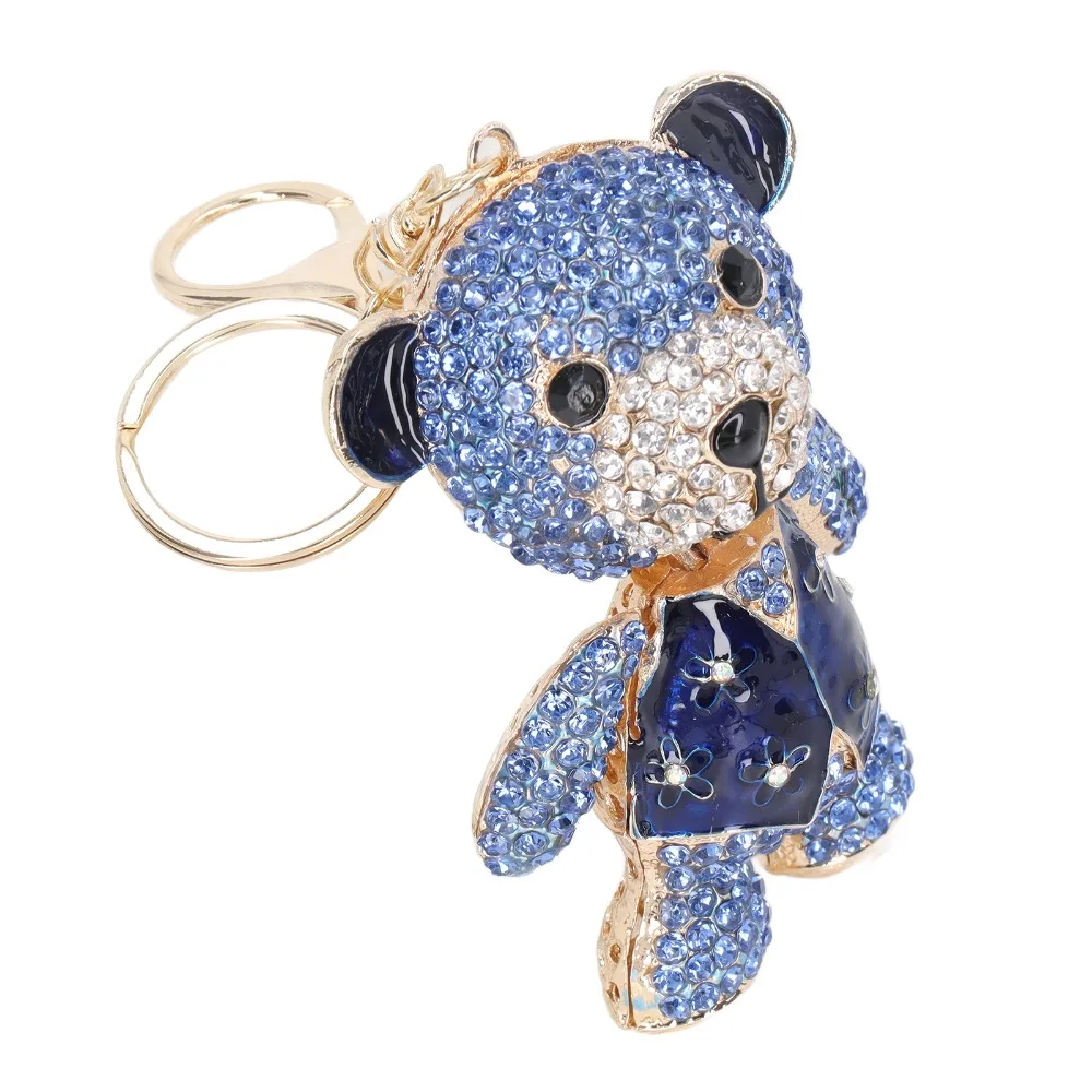 1pcs Funny Electroplate Finish Bear Keychain Long Bright Blue Color Rhinestone Keychain Crystal Keychain For Women