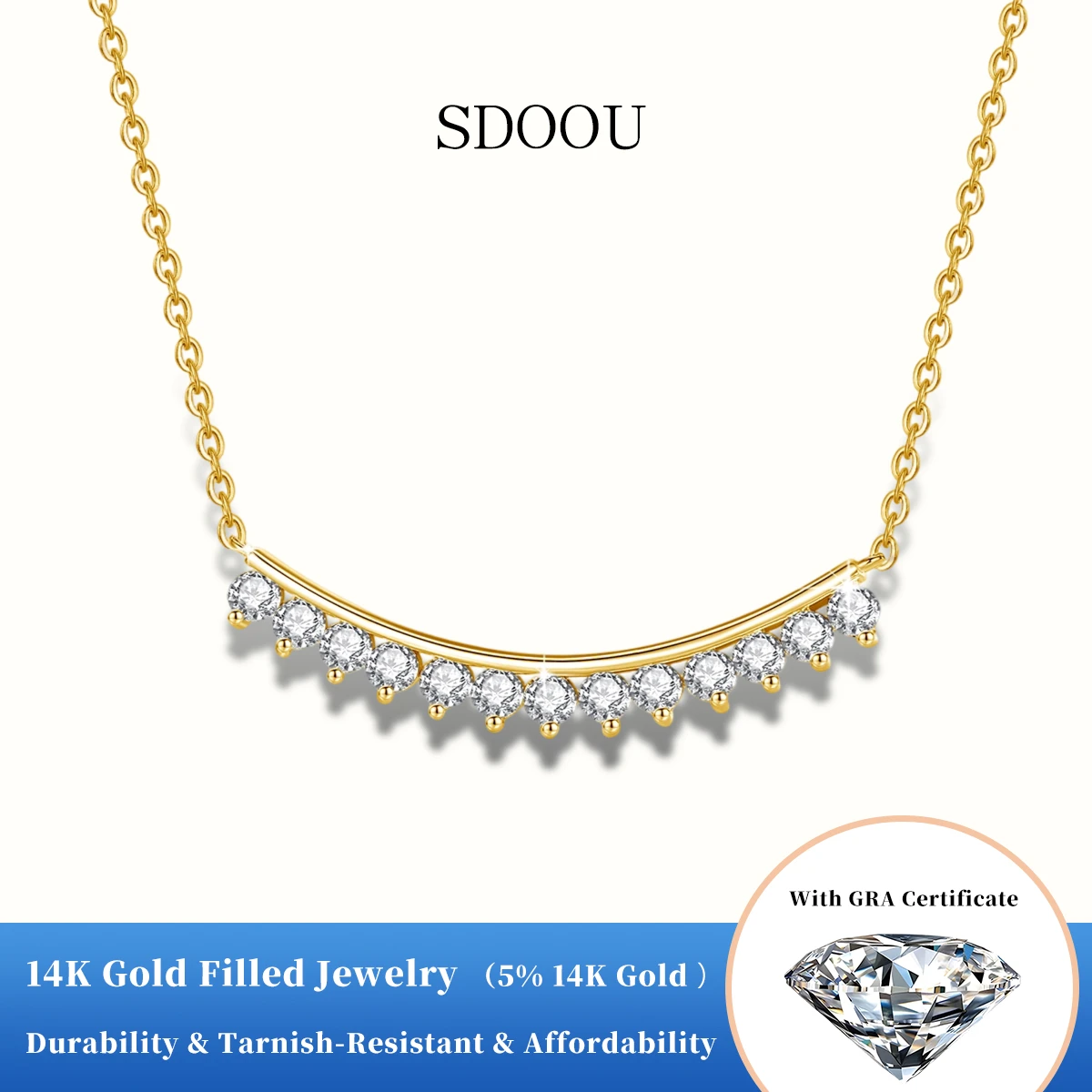 

SDOOU 3MM Smile Moissanite Full Lab Grown Diamonds Pendant For Women 14K Gold Filled Necklace Chain Wedding Party Fine Jewelry