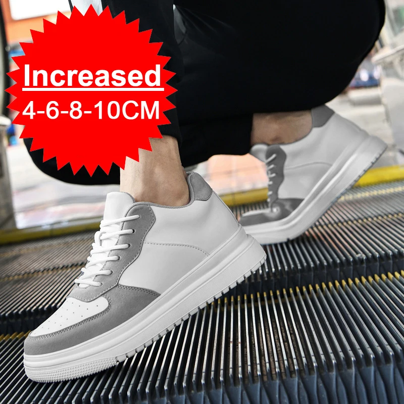 Men Leather Heightening Elevator Shoes Breathable Mesh Height Increase  Thick Sole Shoes Man Height Insole 6/8/10CM Men Sneakers