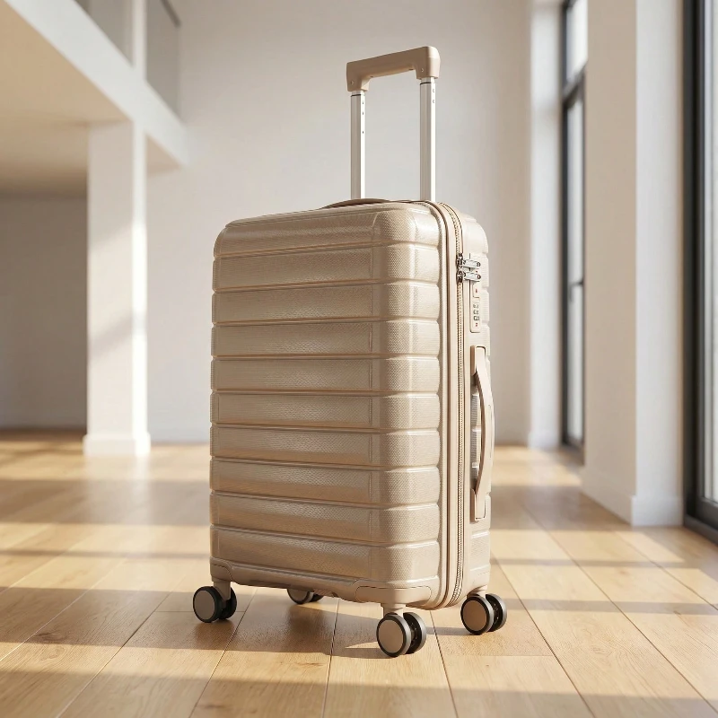 20 Inch PP Luggage Box Swivel Wheels TSA Lock Horizontal Stripes Brown