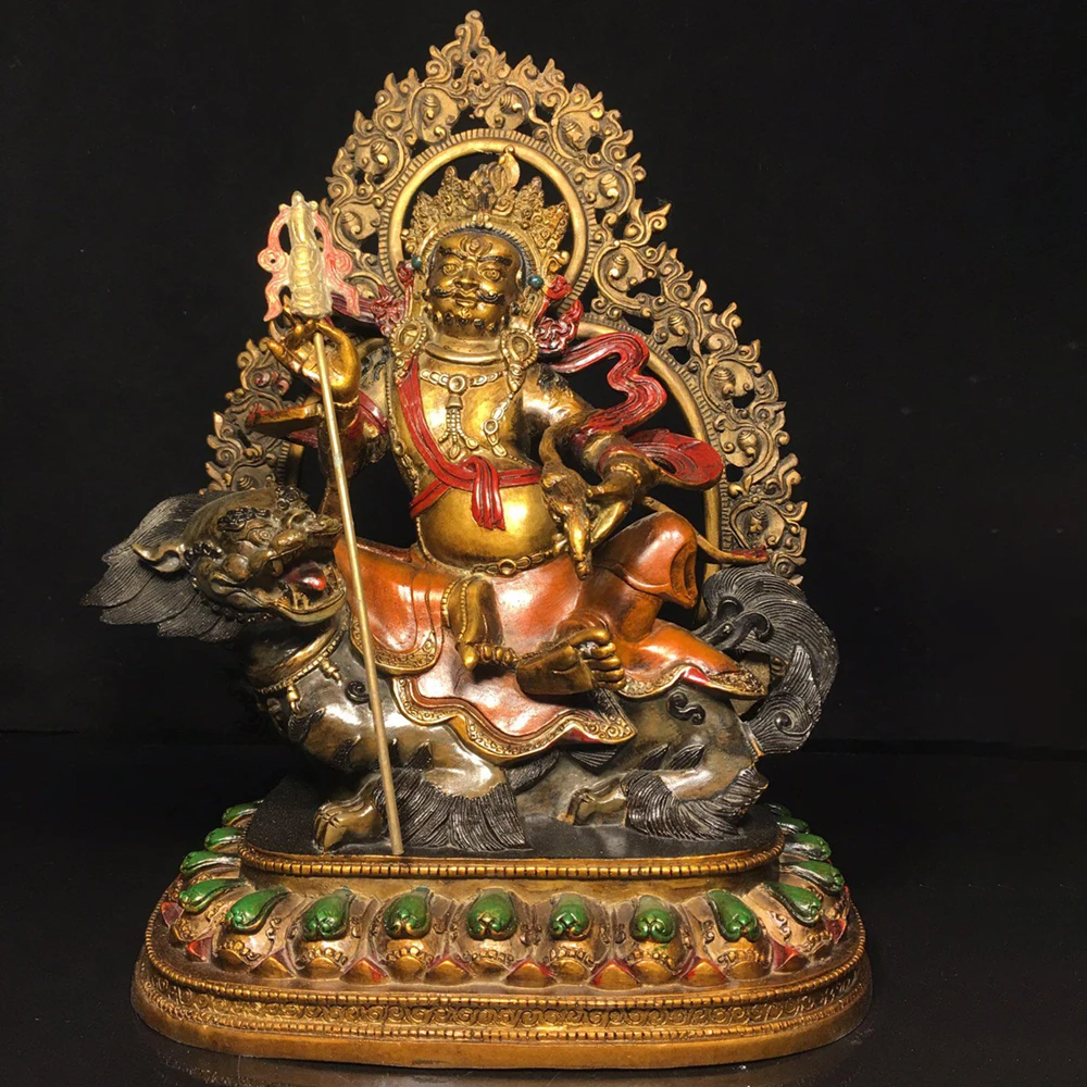 Fine Old Copper Painted Vaisravana Buddha Figurine Exquisite Craft Heavy Patina with Unique Style
