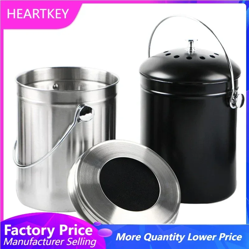 

Stainless Steel Trash Bin Garbage Compost Bucket Kitchen Storage Pail With Lid