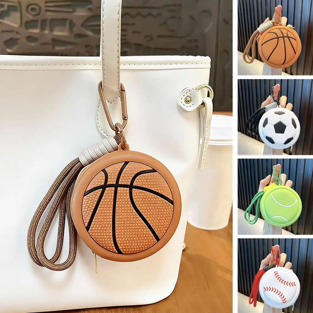 

Sporty Ball Shaped Coin Purse Basketball Trendy Headphone Pouch Bag Pendant Earphone Case Storage Bag Personal Use