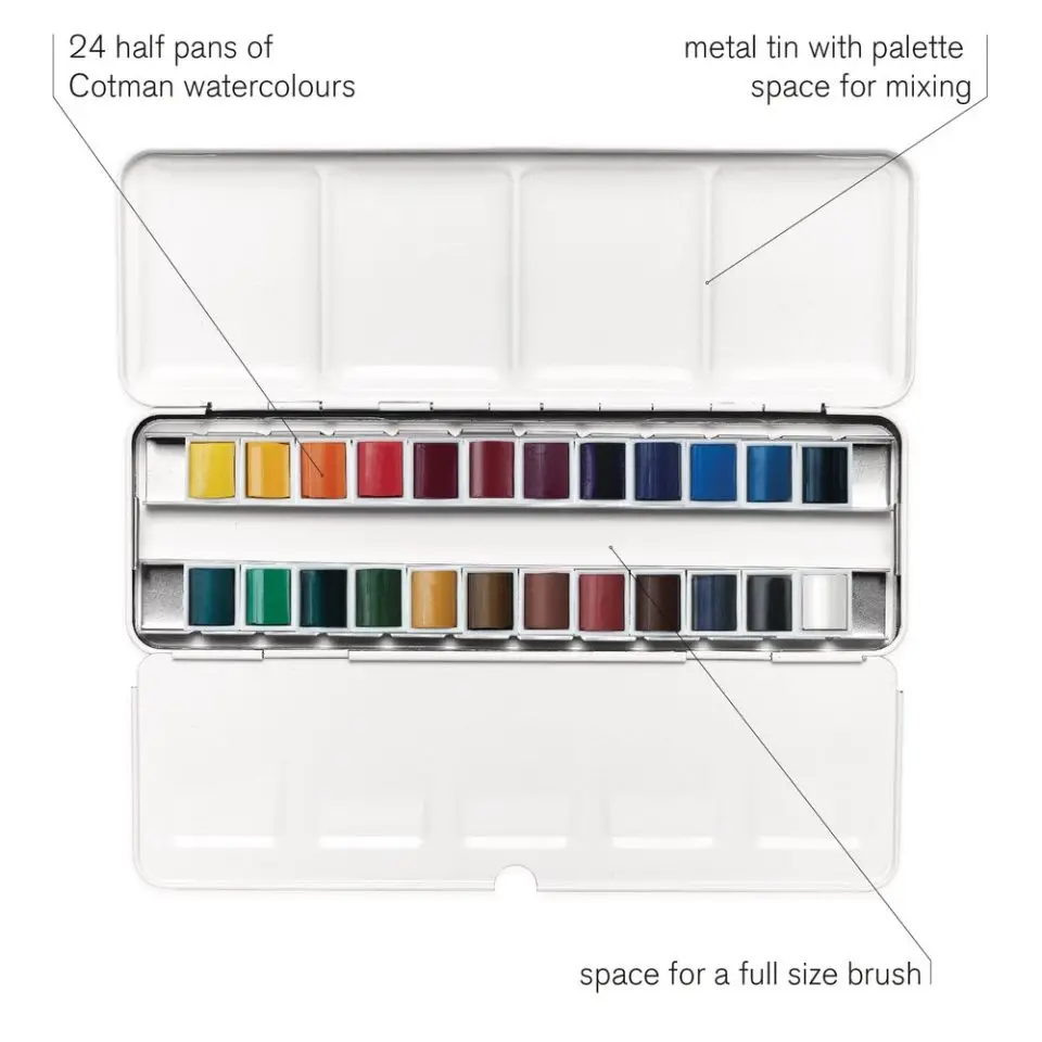 Winsor Newton Cotman Watercolours Paint 24 Half Pans Colors Watercolor Pattle Set Metal Sketchers\' Box Artist Pigment Aquarelle