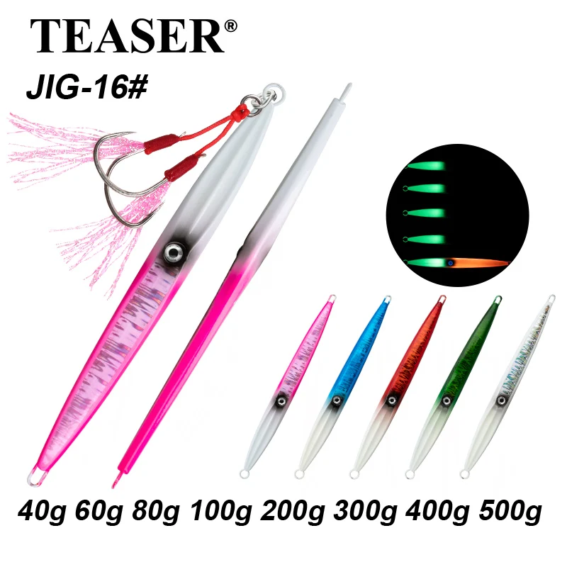 TEASER J16 40g-100g Metal hundimiento Jigbiat carpa de agua salada Pike Peche Jig Spinner señuelo pesca mare-bream Jigging señuelo con gancho