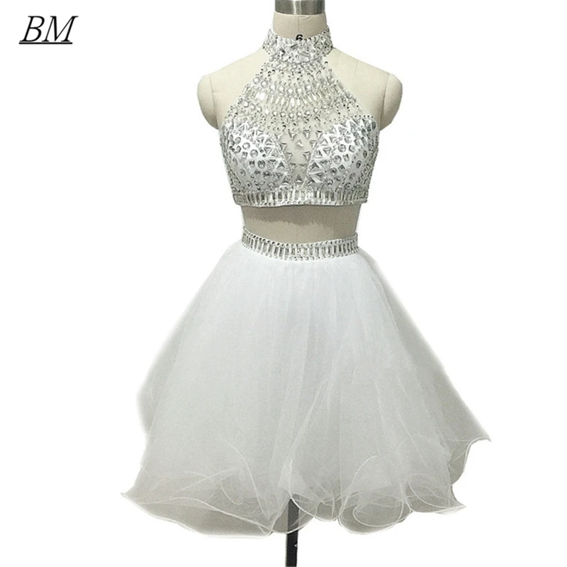 Two Pieces Short Mini Homecoming Dresses Beads Crystals Backless Graduation Prom Party Cocktail Gowns Vestidos De Festa