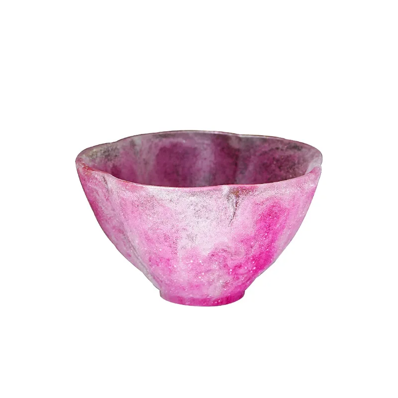 

Powder-fired glazed tea cup Hibiscus flower mouth wine cup coaster set cannot boil water