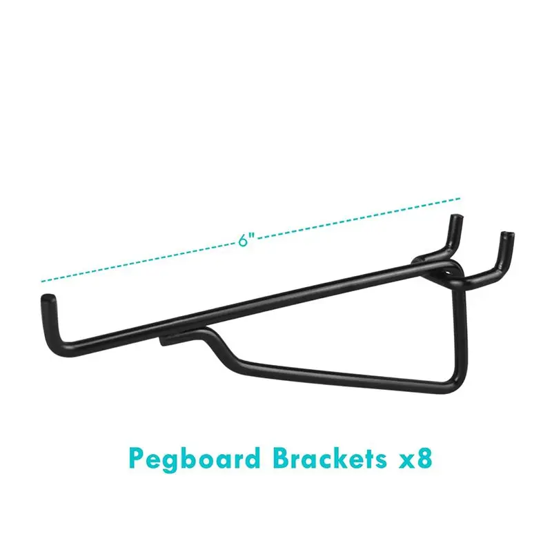 DTA4 Peg Board Shelf Hooks 8PACK 6Inch, Heavy Duty Metal Utility Hook Set for 1/4 Pegboard, Garage Workbench Art for Craft Room