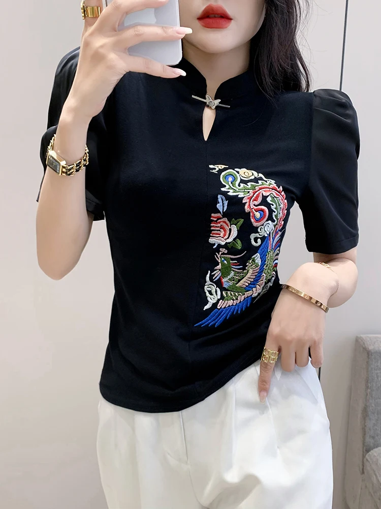 Camiseta Bubble Sve Feminina com Design de Verão, Gola Alta, Top Versátil, Camiseta Pequena