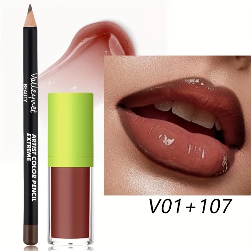 2 teile/satz Lip Gloss & Lip Liner Set Lip Kit Natürliche Nude Getönte Lip Glow Öl Feuchtigkeitsspendende Flüssige Lippenstift mit Lip Liner Combo