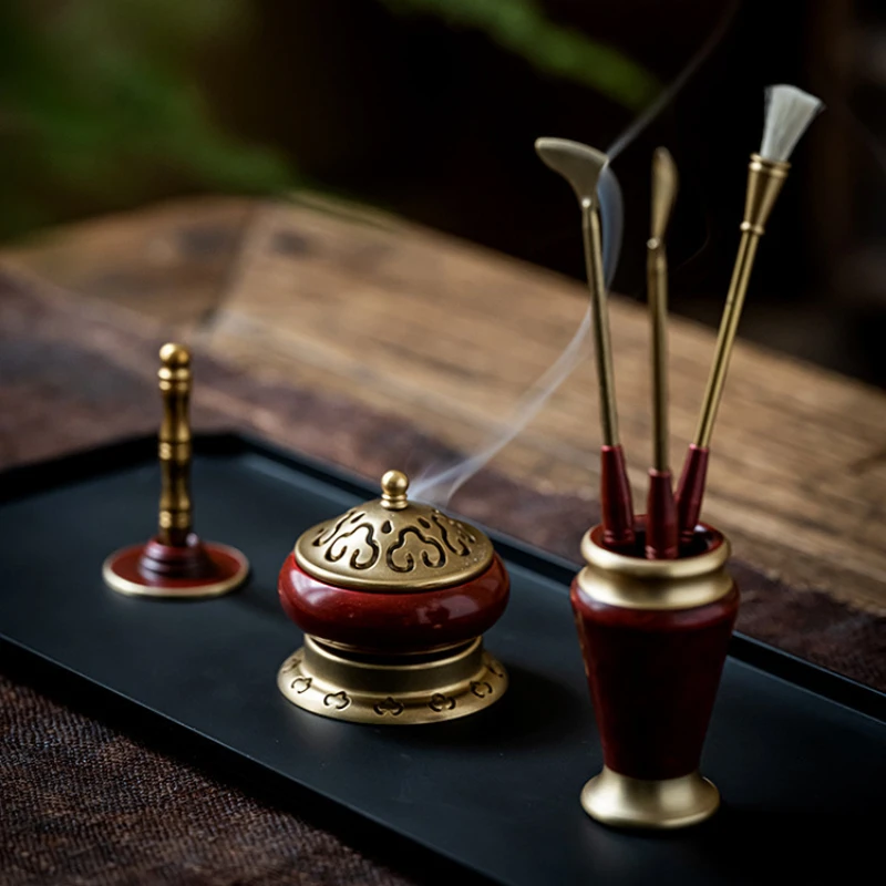 Pure Copper 1.6 Inch Mini Incense Burner Set Home Creative Tea Zen Enlightenment Woody Fragrance Aromatherapy Burners Decoration