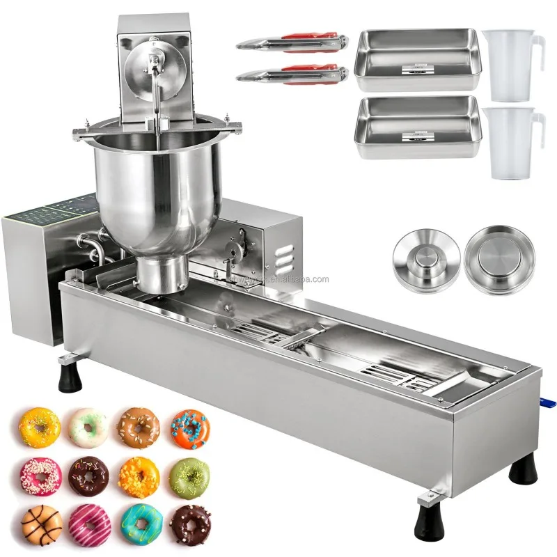 eWork Commercial Donut Making Machine Single Row Auto Doughnut Maker with 3 Sizes Molds 304 SS Auto