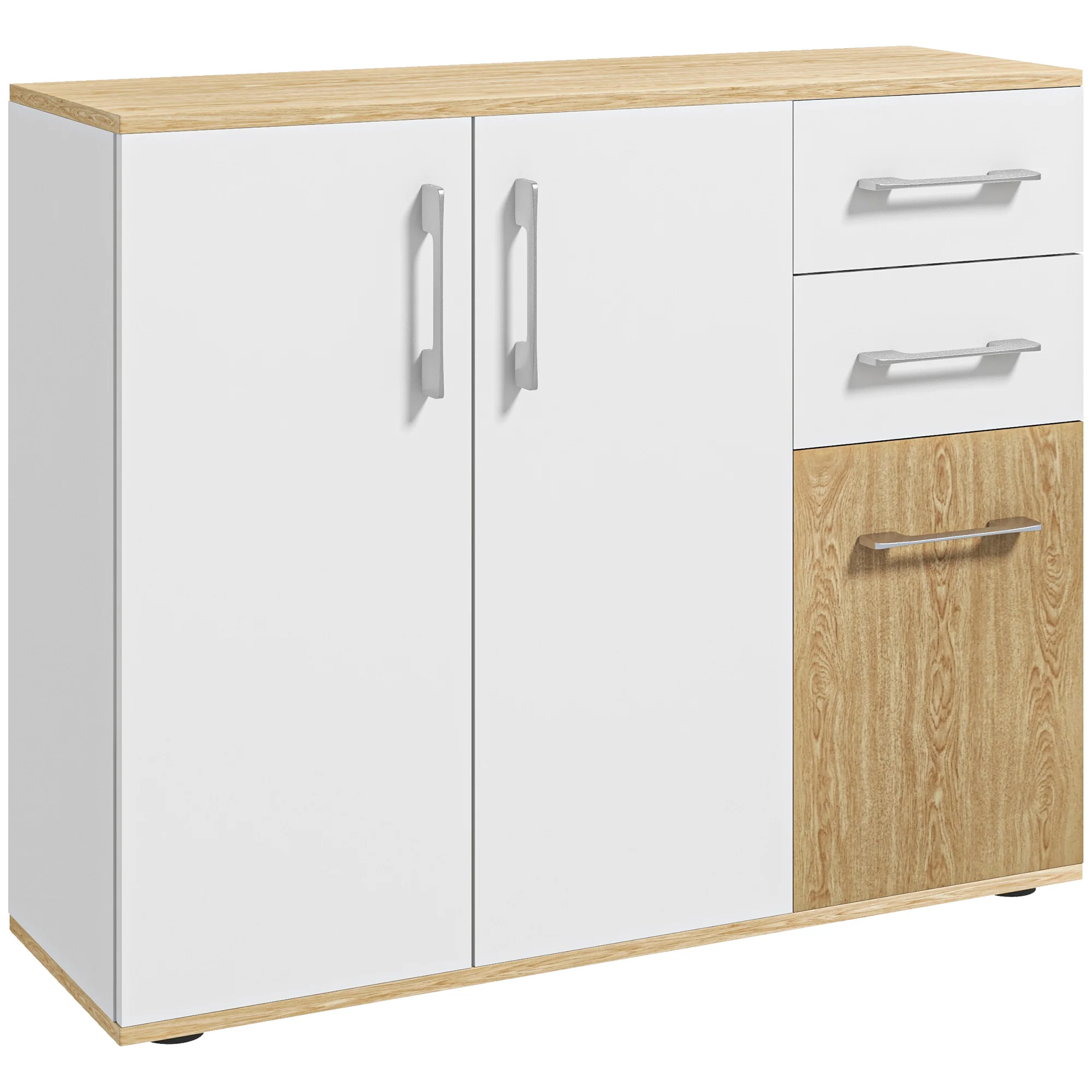 HOMCOM Aparador de Salón Moderno con 2 Cajones 90x30x75,5 cm Blanco y Natural