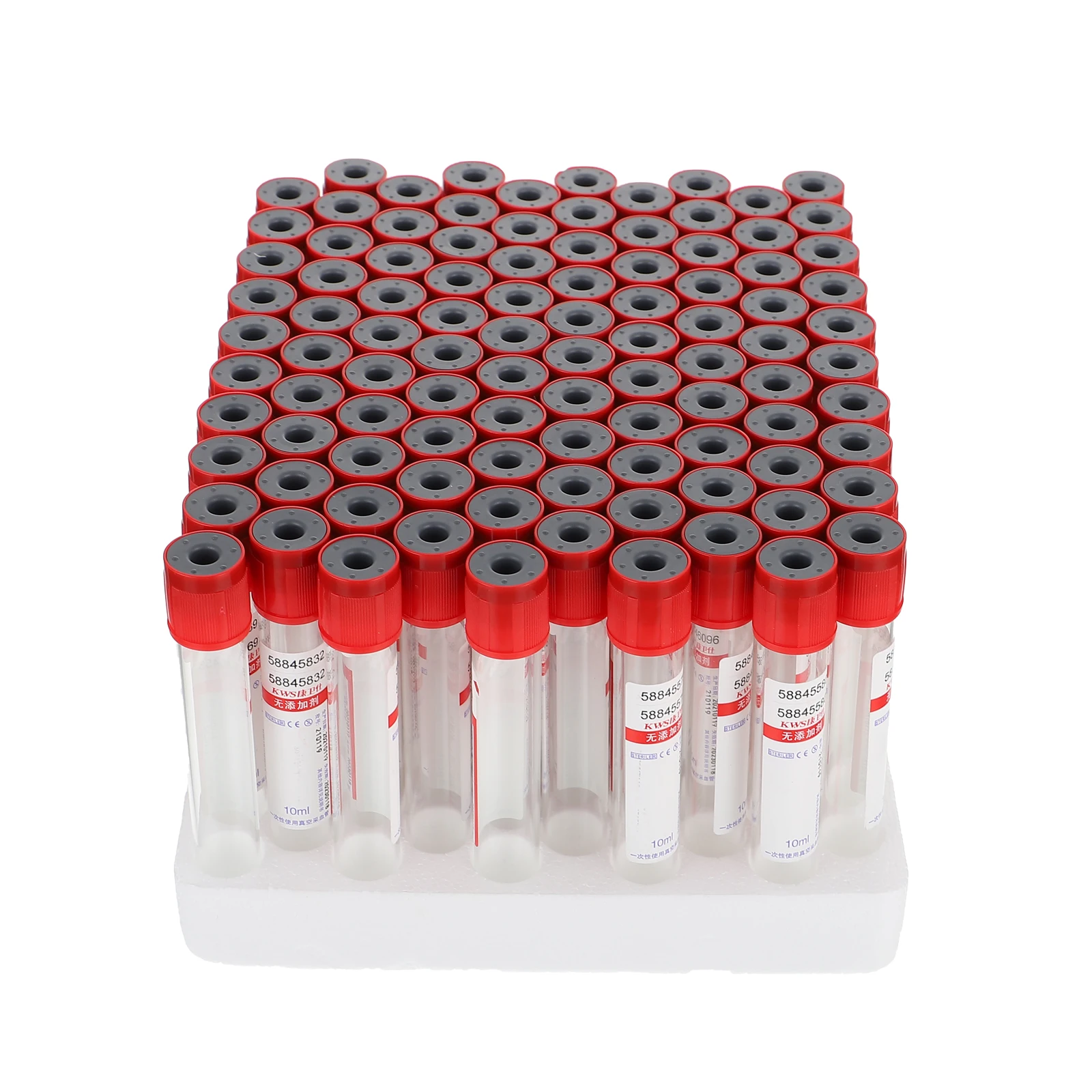 

100 Pcs Blood Collection Tube Biochemical Disposable Vacuum Tubes Collecting Glass Collector 10ml Plastic Red Test