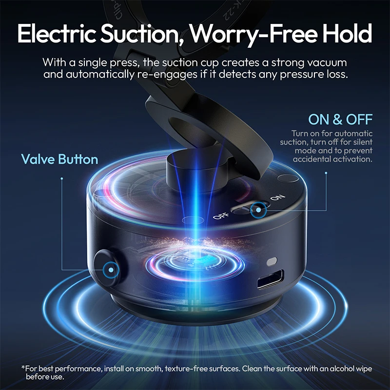 Ulanzi SK-22 Clip-On Electric Suction Cup MagMount Magsafe Foldable Phone Holder Car Mount 360° Rotation for Iphone Maxload 500g