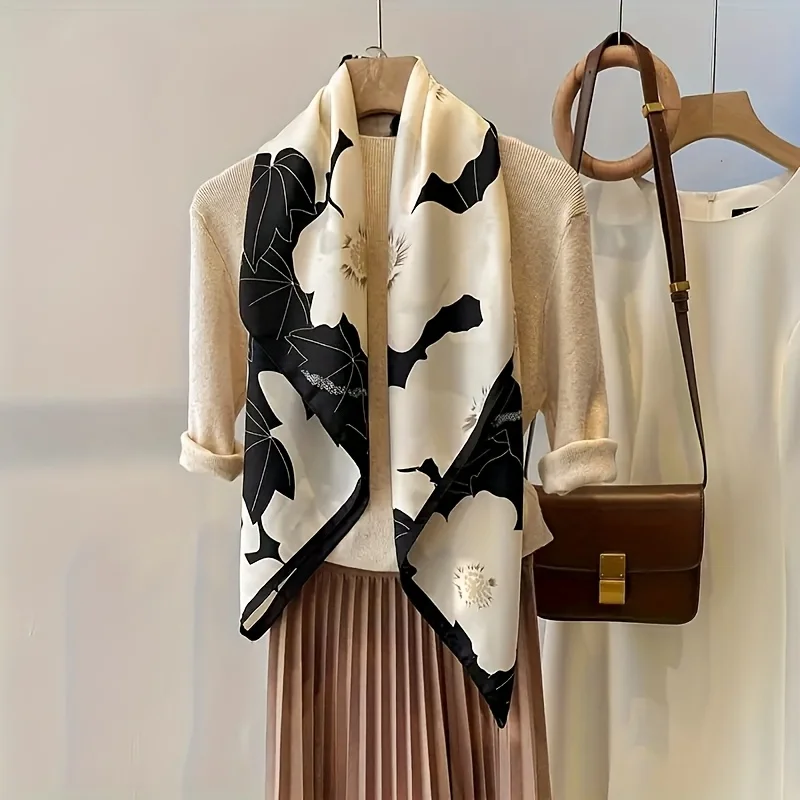 

Elegant Camellia Print Scarf - Women's Fashion Scarf - Trendy Color Block Headscarf，Shawl，Beach Travel Accessories，Soft and ligh