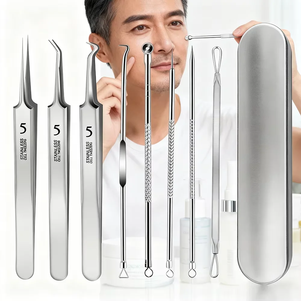 Zestaw igieł do usuwania zaskórników i pryszczy 3/4/8 szt. Igły do usuwania czarnych kropek, wyprysków i niedoskonałości, narzędzie do głębokiego oczyszczania skóry twarzy, stal nierdzewna