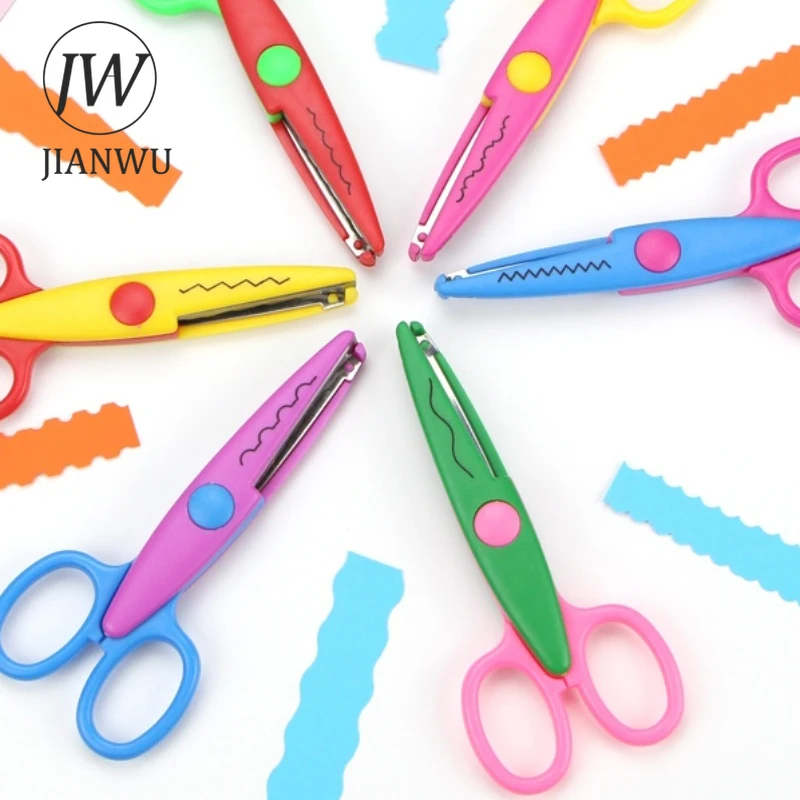 JIANWU 6 Inches Multifunctional Child Safety Lace Cutting Scissors Creative DIY Student Supplies Stationery