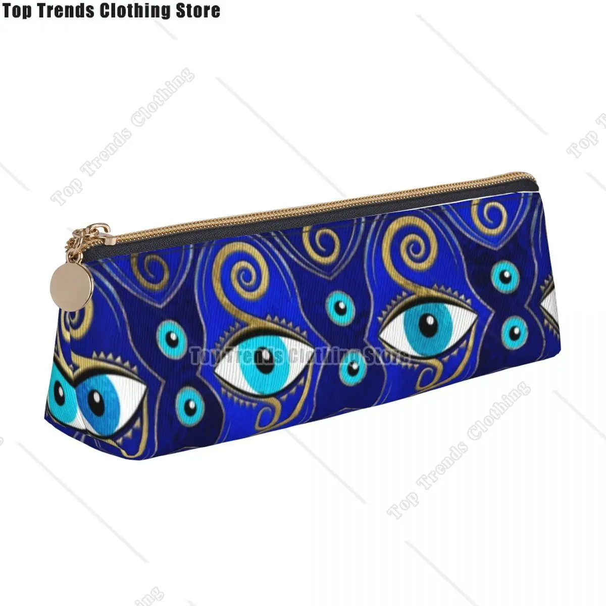 Estuche para lápices triangular con diseño de dije de mal de ojo, amuleto Mati de ojos griegos para niños, caja de lápices universitaria, estuche para bolígrafos de cuero de moda