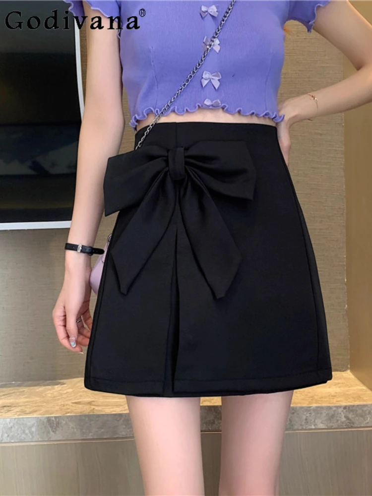 تنورة نسائية صيفية كبيرة الحجم عالية الخصر بفيونكة حلوة جديدة تنورة أنيقة بمزاج على شكل حرف a تنانير كورية متعددة الاستخدامات لتقليل العمر