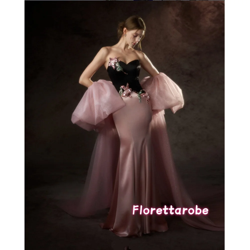

Dubai Sparkly Pink Strapless Evening Dresses With Overskirt for Women Wedding Formal Beads Sequins Prom Gown Customized