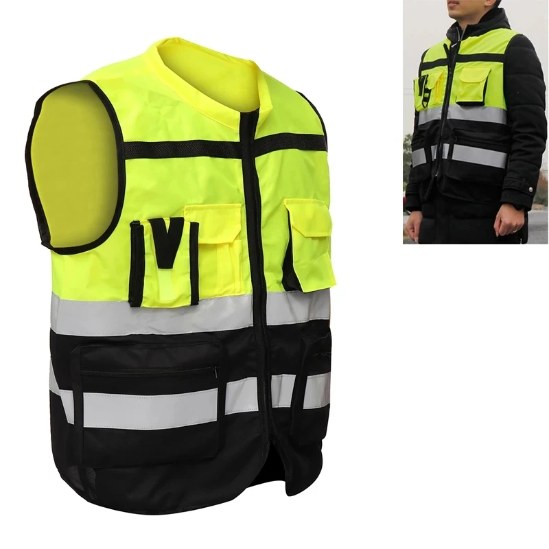 Custom LOGO High Visibility Reflective Vest Construction Worker Traffic Security Warning Multi-Pocket Hi Vis Safety Work Clothes