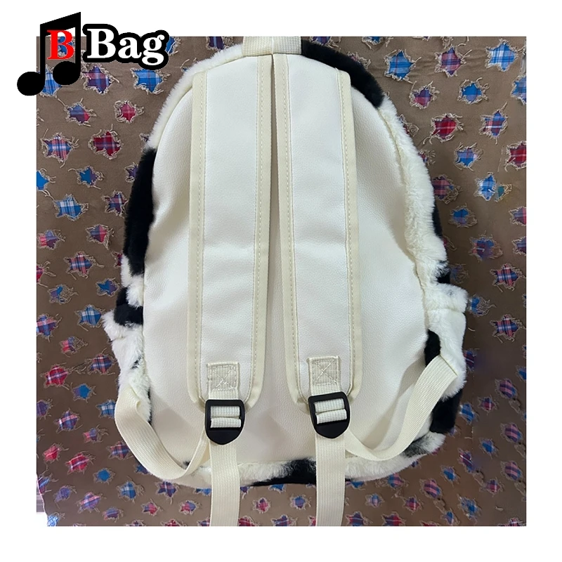 Multiple shoulder backpacks leopard print cute girl plush versatile daily high-capacity commuter woman y2k