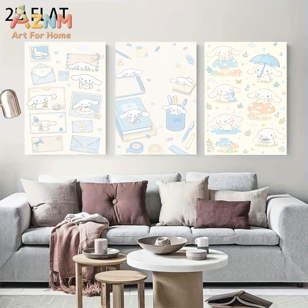 AZNM Cinnamoroll Canvas Wall Art Unframed Cute Cartoon Print Poster Stationery Envelope Stamp Book Mushroom Umbrella Rainy Day D