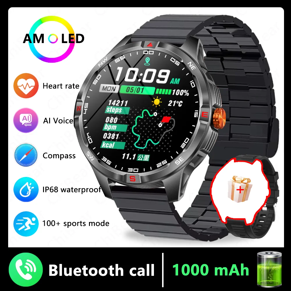 GPS Outdoor Militaire Heren Smart Horloge 5ATM Waterdichte Sport 1000 Batterij Kompas Gezondheid Monitoring Bluetooth Oproep Smartwatches