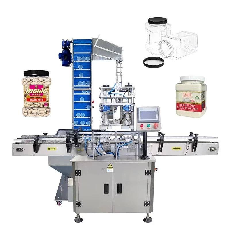 Automatic Pneumatic High Efficiency Double Head Granule Plastic Bottles Powder Can Capper for Food & Beverage Applications