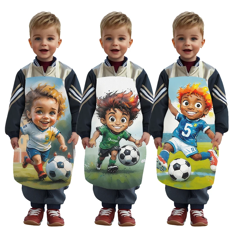 Cool Cartoon Soccer/Football Boys Girls Sleeveless Apron Kids Bib Children Class Craft Art Painting Aprons Kitchen Cooking Tools