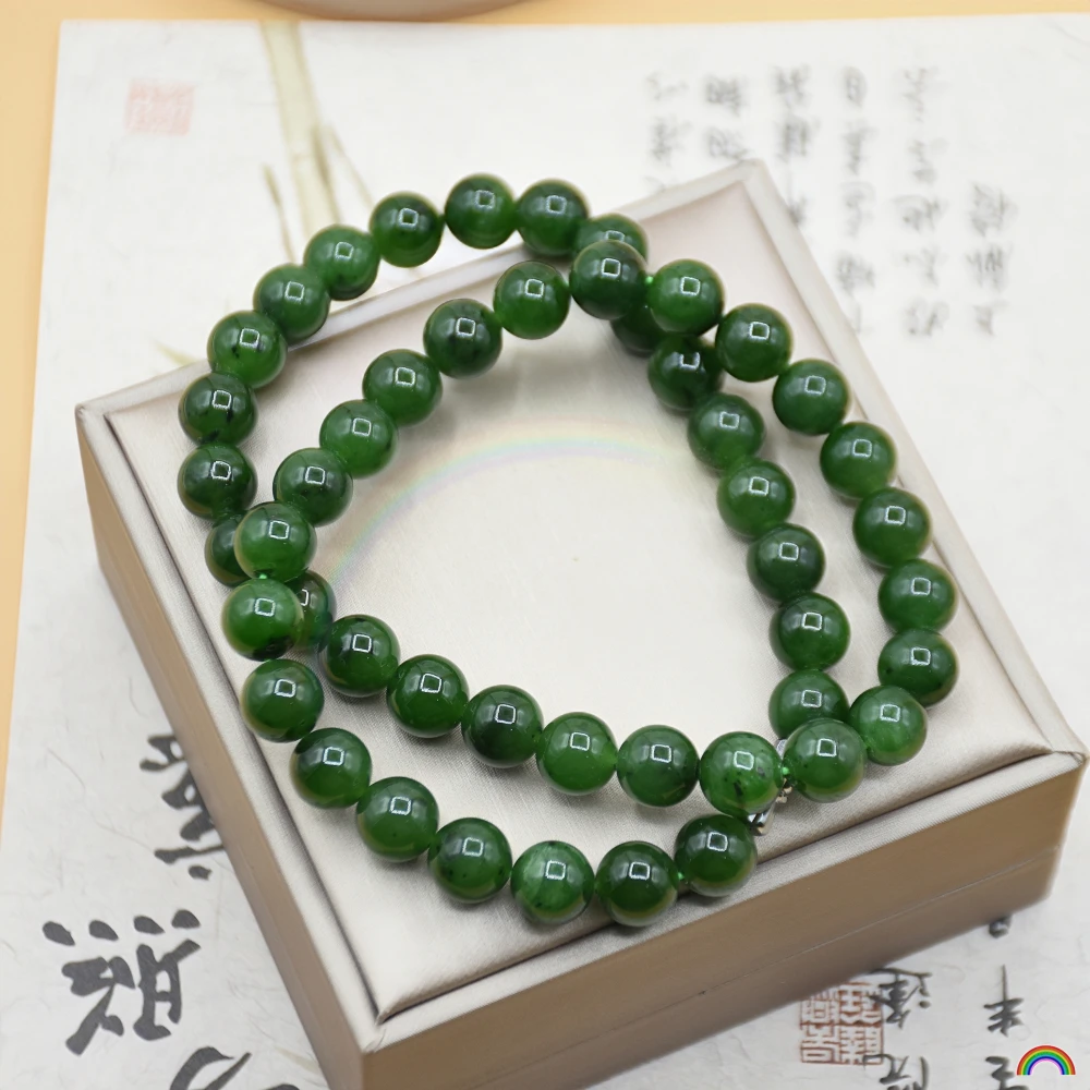 Rwbuy Brand Design Natural Hotan Jade Jade Bead Necklace Spinach Green 10mm National Style Collar Chain Female