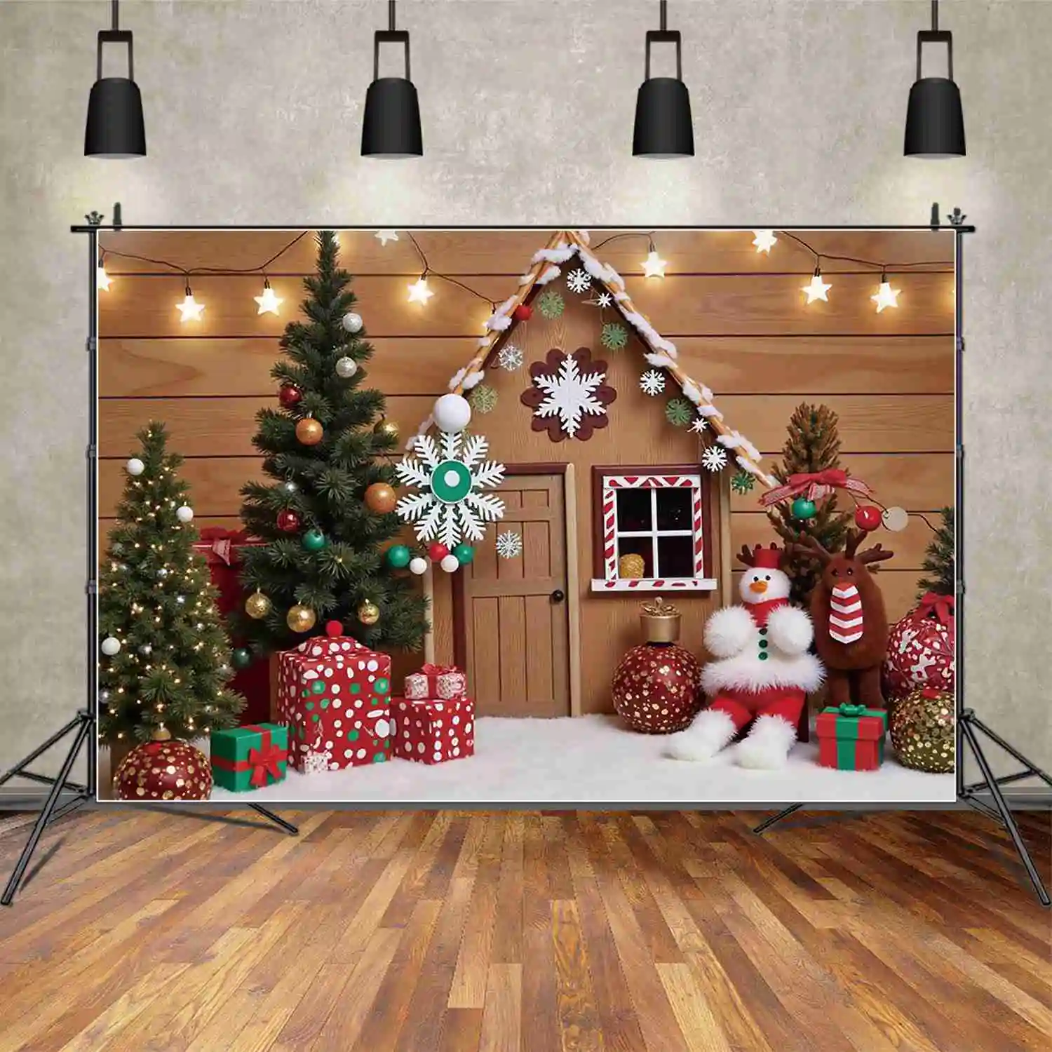 MOON.QG 2024 News Christmas Houses Photography Backdrop Arch Door Curtains Luxury Trees Background Child Photography Accessories