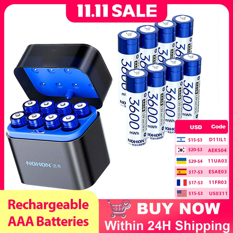 NOHON piles rechargeables AAA batterie d'origine 3600mWh haute capacité 1.5V pour télécommande pour enfants jouets électriques batterie