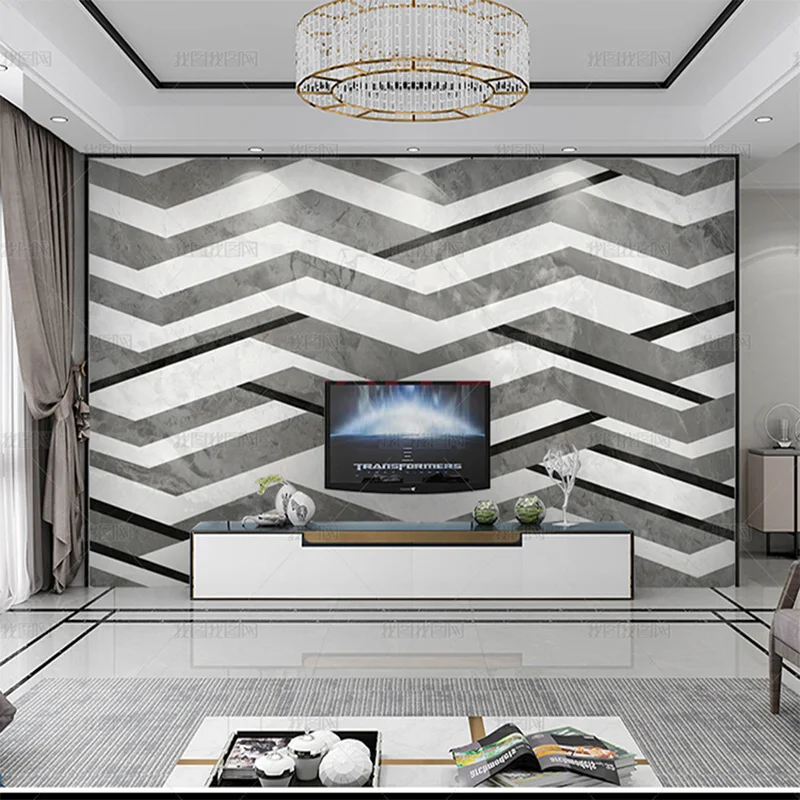 custom Simple modern geometric pattern wallpaper marble black and white mural TV living room background wall bedroom restaurant