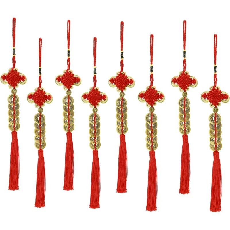 Bwinka 8 Pack Chinese Lucky Coins Charm on Auspicious Red Cord Feng Shui for Wealth and Success