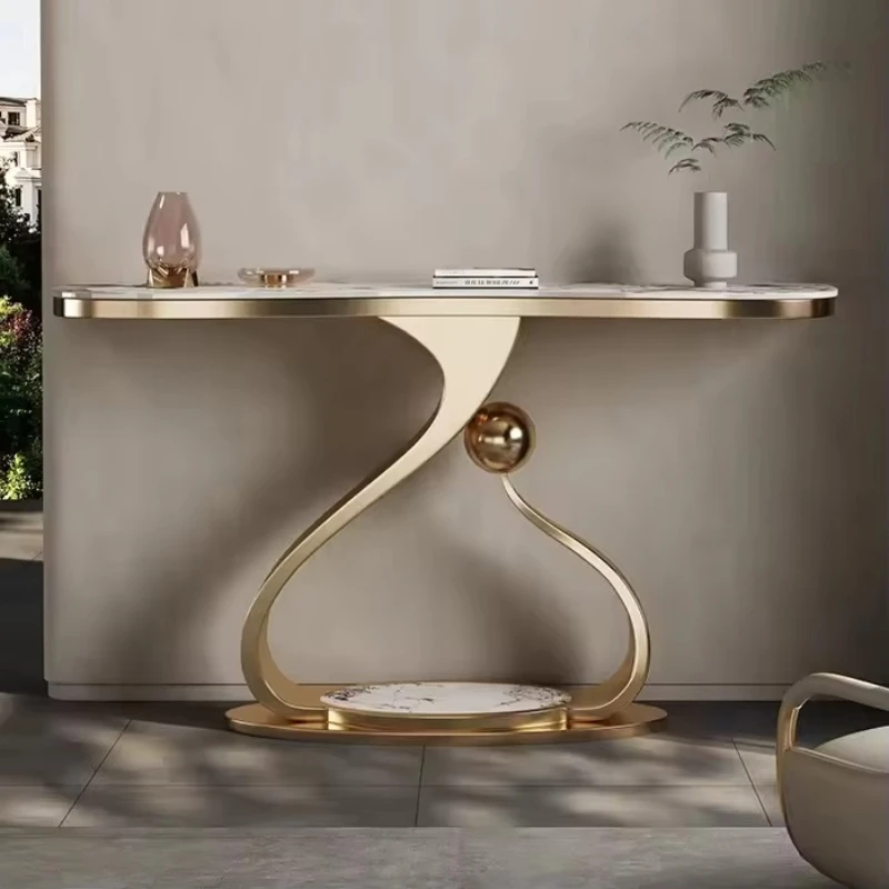 

Modern luxury hallway console table, available in gold marble stainless steel, elegant hotel side table