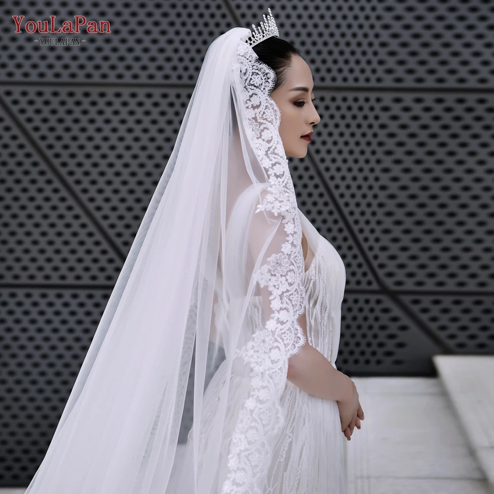 

YouLaPan V152 Bridal Veils Mantilla Full Lace Edge Wedding Veil Cathedral Length Scallop Lace Trim Extra Long Royal Wedding Veil