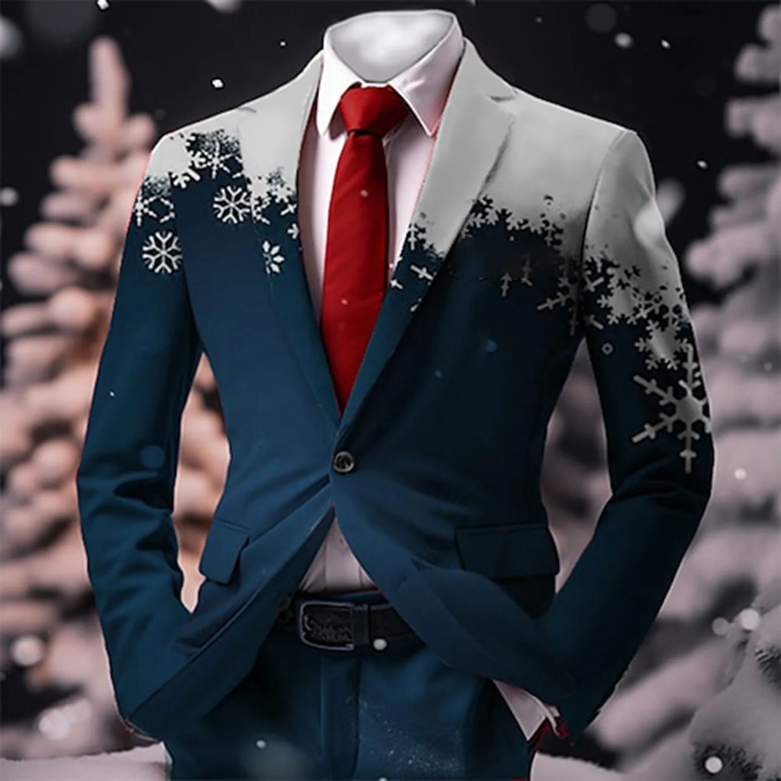 Men's Christmas Outfit Fashion Print Jacket One Button Retro Festival Suits Open Front Business Casual Stage Performance Jacket