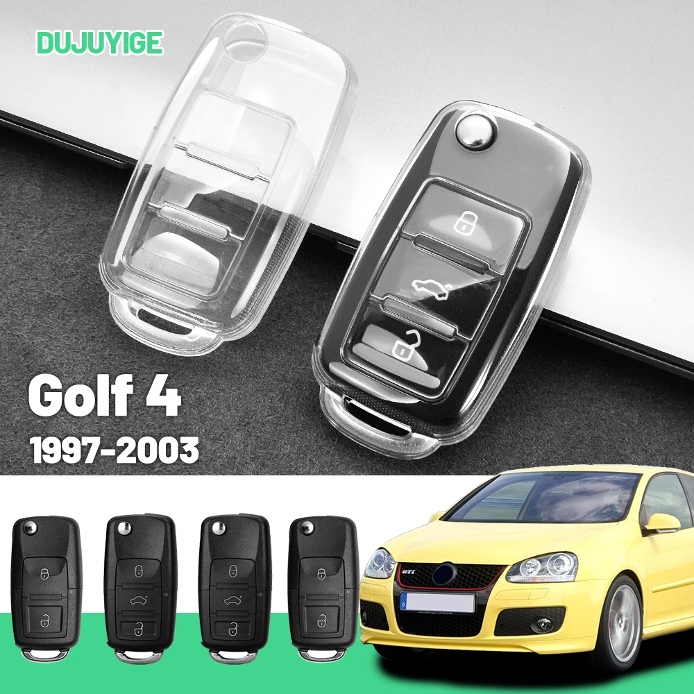 

Прозрачный чехол для автомобильного ключа из ТПУ для VW Golf 4 1997-2003, защитная крышка для брелока, автоаксессуары 1998 1999 2000 2001 2002