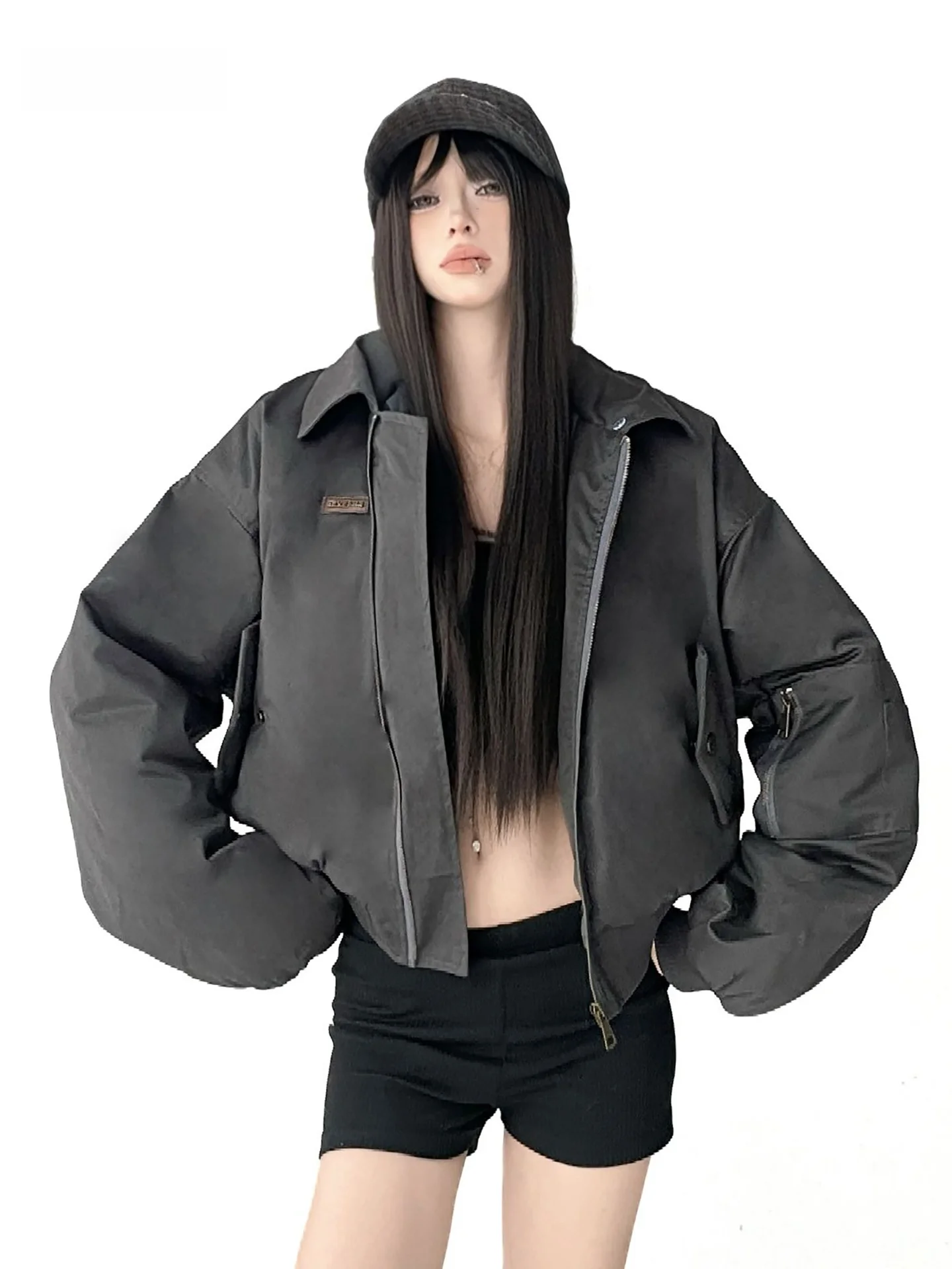 American Sle Loose Fit Thi Warmer Baumwoll-Parka-Mantel für Damen, Winter-Faion-Oberbekleidung, ort Länge, Reißverschluss