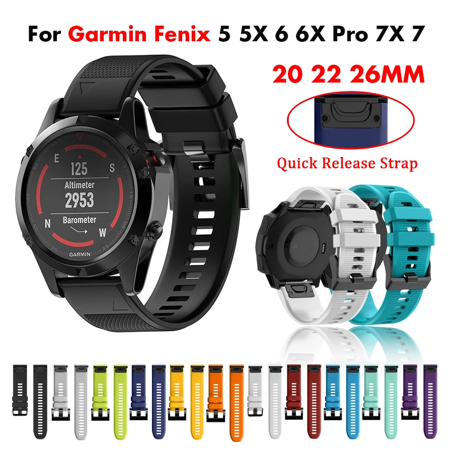 26 22 20MM Strap Bracelet For Garmin Fenix 5X 5 5S Plus 6 6X 7X 7 935 Watchbands Band Quick Release Silicone Easyfit WristBand